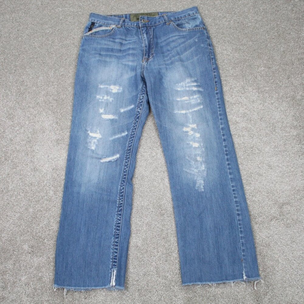 Machine‎ Jeans Mens 34x28 Blue Distressed Straight Y2K Grunge Cotton Denim